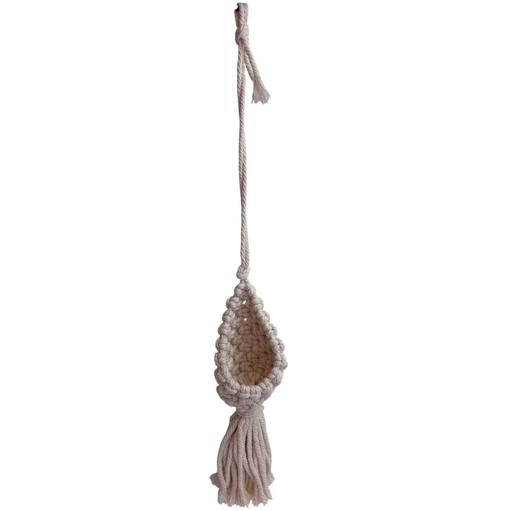 Handmade‎ Macrame Hanging Pod Basket Cream Boho Teardrop Plant Holder Tassel